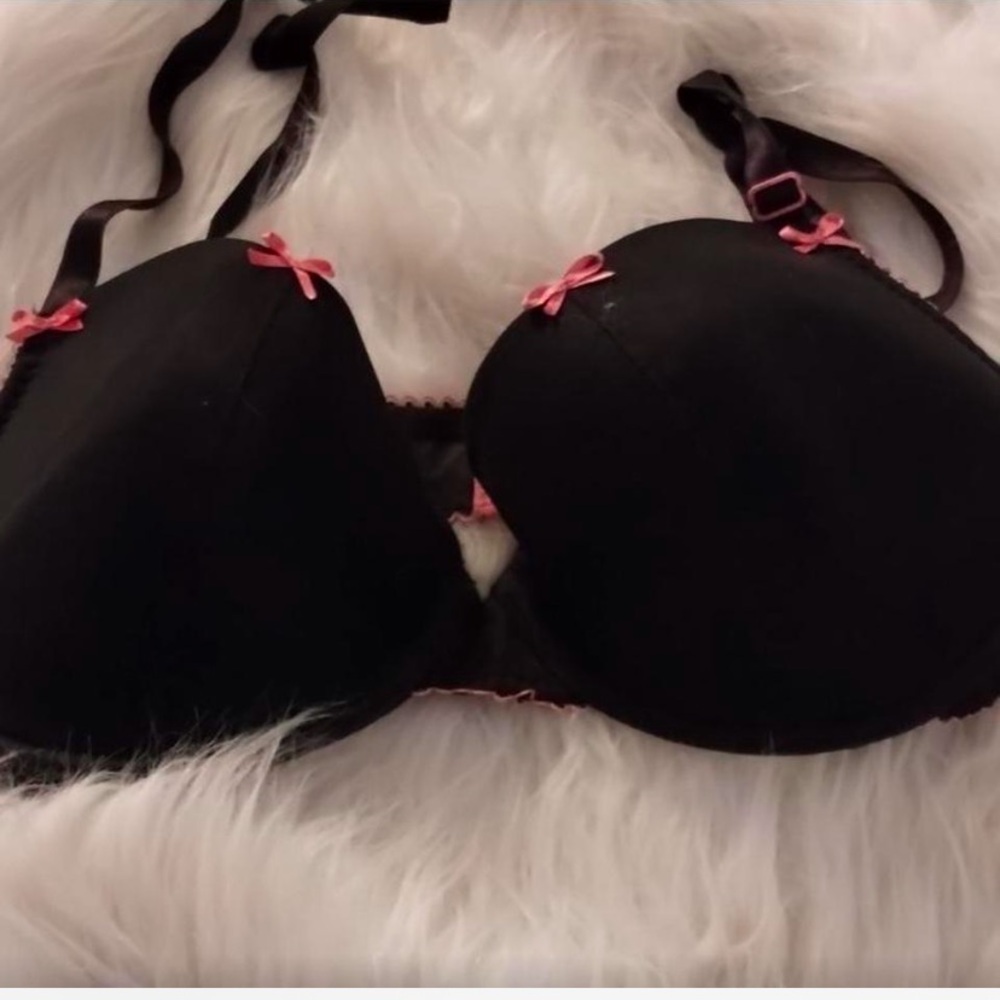 Betsey Johnson black pink bow bra 36C